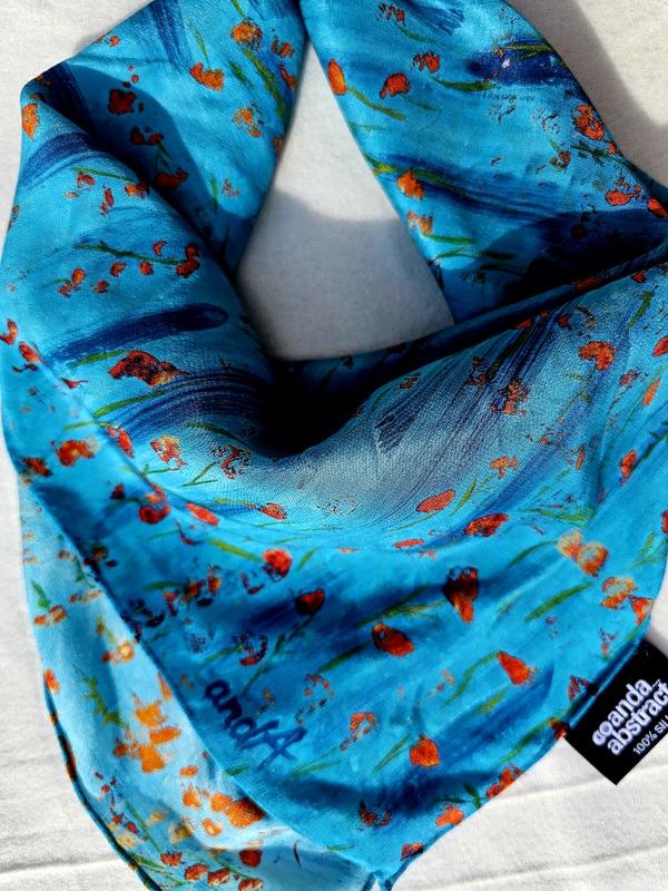Poppies- Anda Abstract Small Silk Scarf - Image 3
