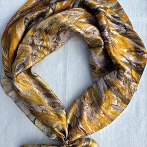 Anda Abstract Satin Silk Scarf - "Golden Sand" 90cm x 90cm