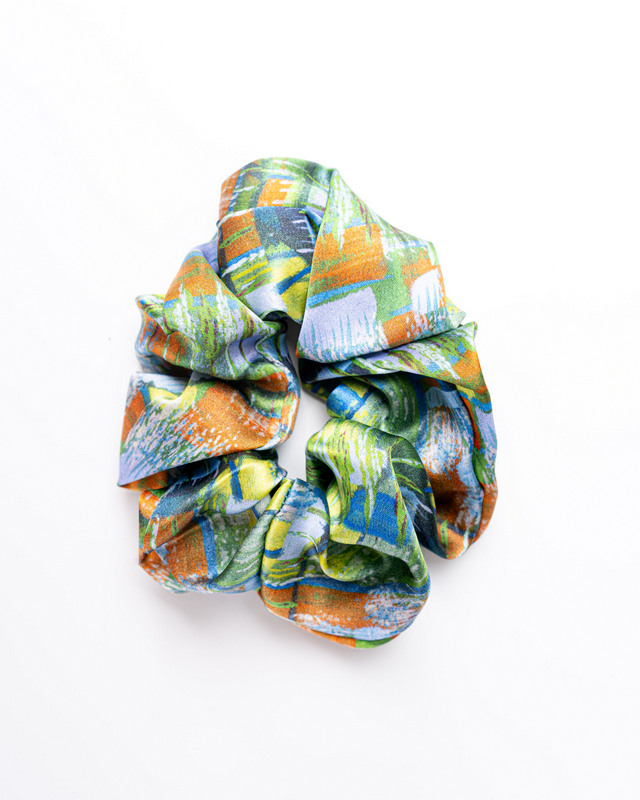 Anda Abstract Silk Hair Scrunchie - "Taste Of Life" Large