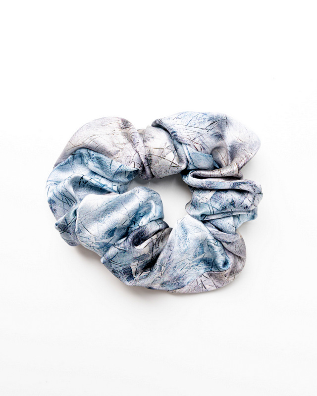 Anda Abstract Silk Hair Scrunchie - "Ice Rink" Large