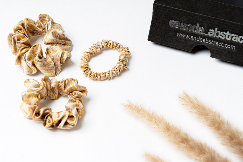 Golden Sand - Silk Hair Scrunchie Medium 3.5 cm - Image 4